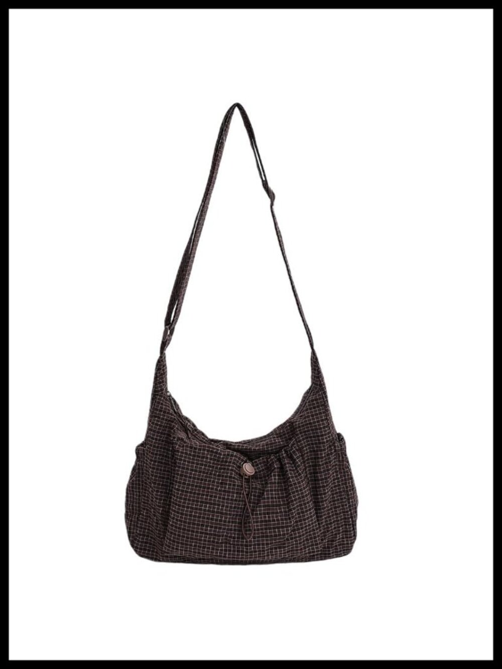Nylon Plaid Crescent Hobo Bag Adjustable Strap